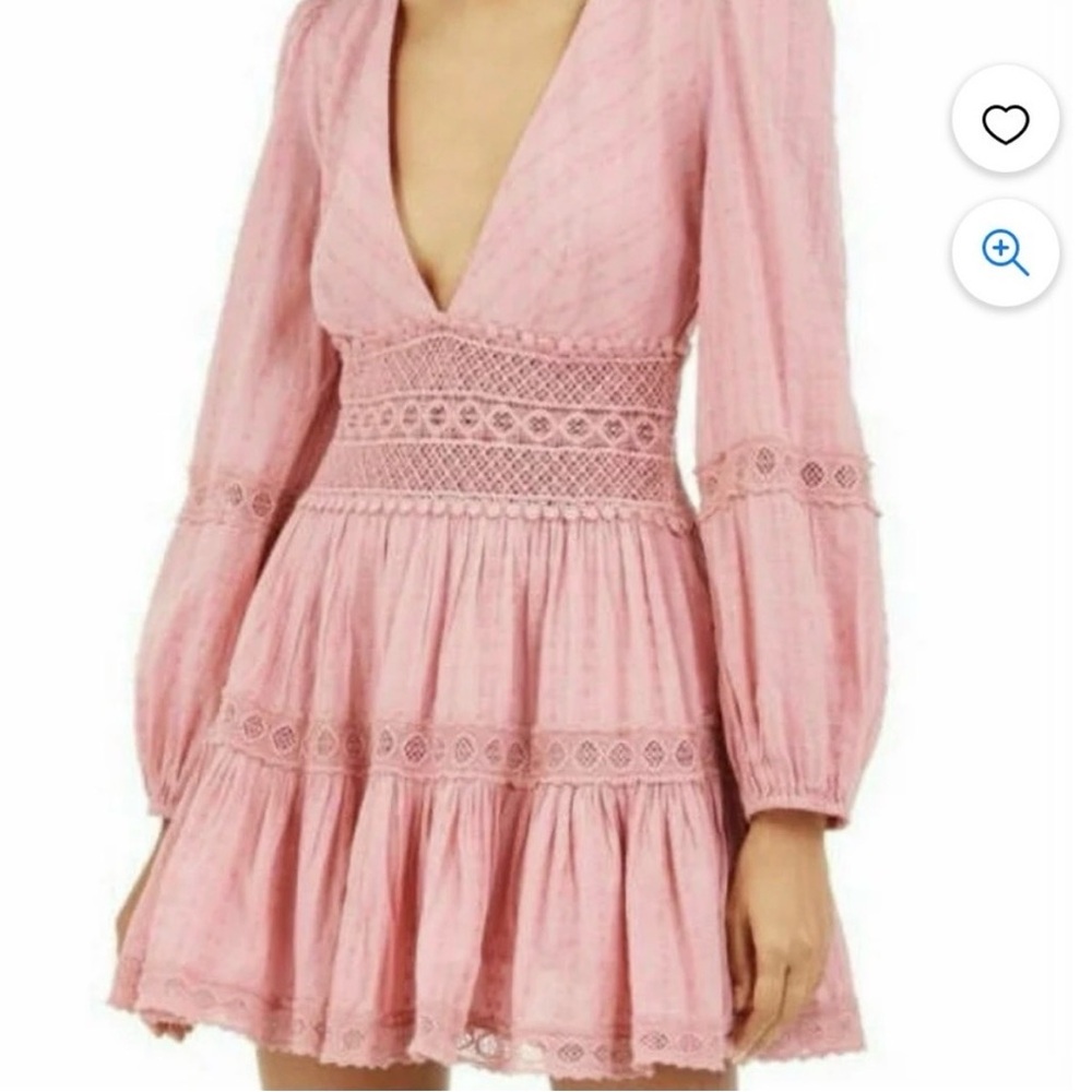 Free People The Delightful Dusty Pink V Neck Tiered Bohemian Mini Dress Size 4 - Picture 2 of 8